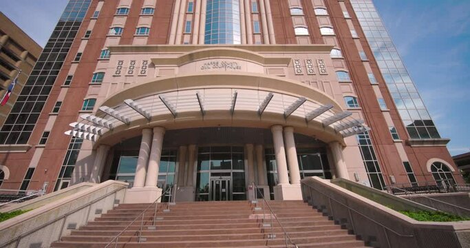 Establishing shot of the Harris County Civil courthouse building
