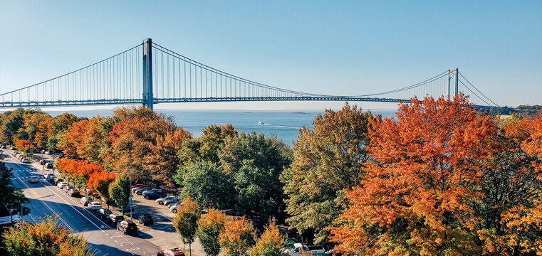 The Verrazano-Narrows Bridge at sunset