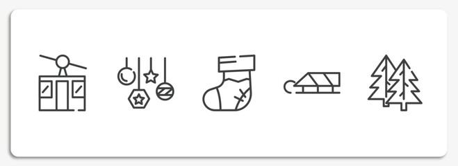 winter outline icons set. thin line icons sheet included ski lift, bauble, christmas sock, sledge, fir vector.