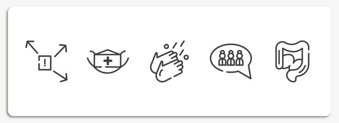 outline icons set. thin line icons sheet included spread, face mask, washing hands, group, intestine vector.
