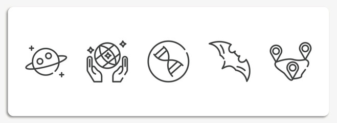 outline icons set. thin line icons sheet included planet, save the world, dna, bat, distance vector.