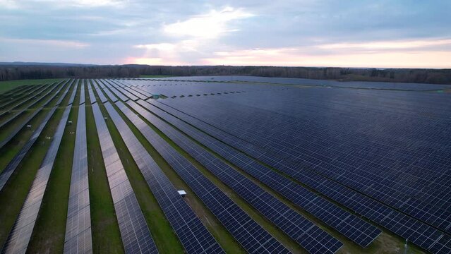 PV solar panels on solar farm, zero emissions alternative energy solution