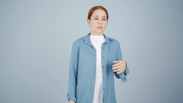 Sick woman with rapid breathing. The woman cannot control her breathing.