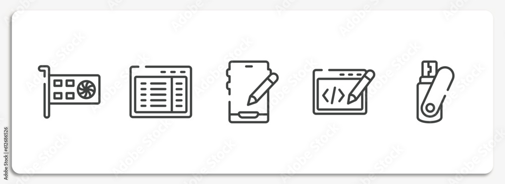 Poster computer and hardware outline icons set. thin line icons sheet included null, program interface, edi