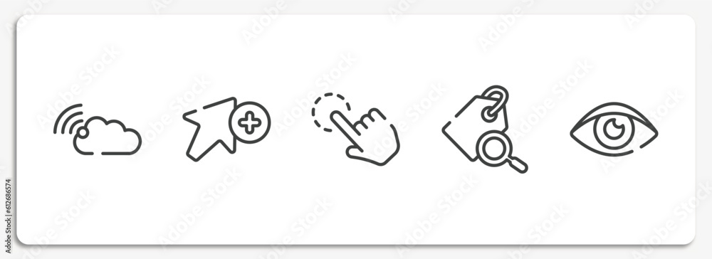 Poster cursors and pointers outline icons set. thin line icons sheet included connected clouds by internet,