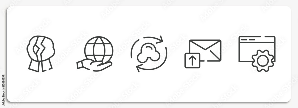 Poster cloud computing outline icons set. thin line icons sheet included wax seal broken, environment, sync