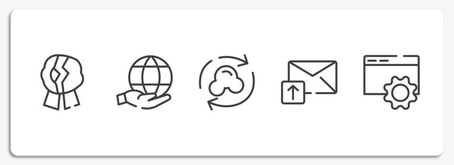 cloud computing outline icons set. thin line icons sheet included wax seal broken, environment, synchronize with internet, email upload, internet configuration tings vector.