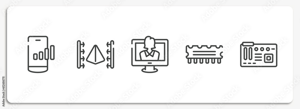 Poster computer and data outline icons set. thin line icons sheet included mobile network, 3d scanner, talk