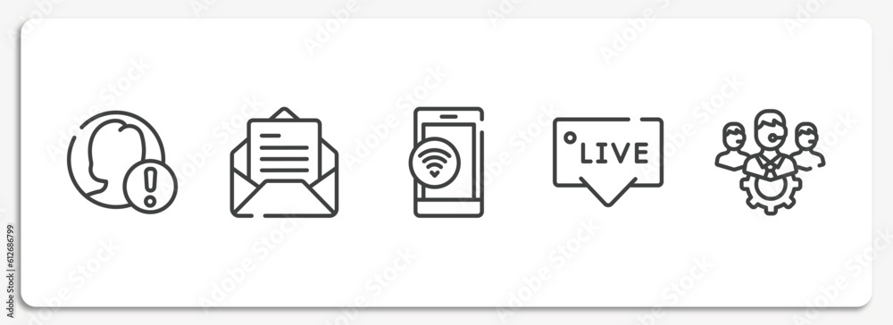 Poster support outline icons set. thin line icons sheet included end user problem, open envelope, wifi on p