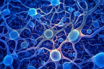 Generative AI - Electron microscopy of brain neural network, cells of brain, electron microscopy