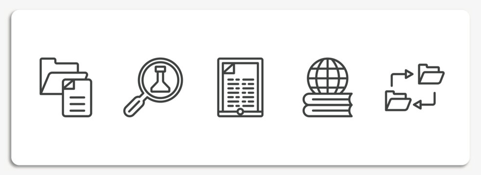 computer functions outline icons set. thin line icons sheet included file management, science research, , learning, data synchronization vector.