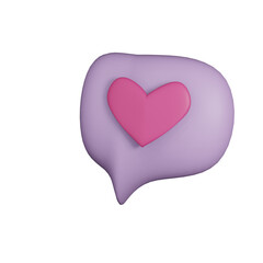 Love chat with heart bubble render icon 3d social media Concept.