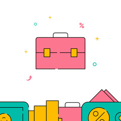 Briefcase, portfolio, schoolbag filled line icon, simple vector illustration