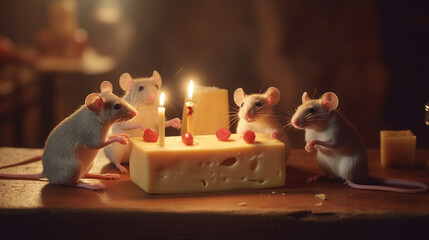 cake with candle and mouse. Generative Ai