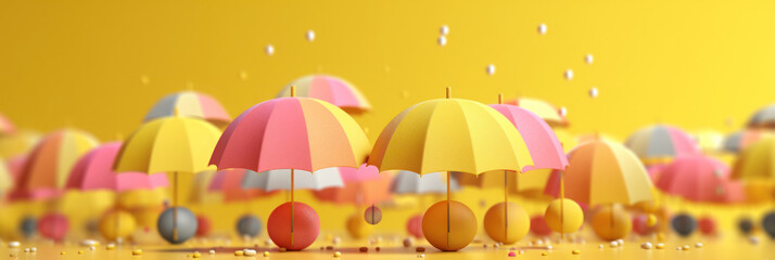 Summer rain umbrella colorful yellow tone. Generative Ai