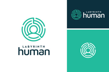 Man with circle labyrinth, People with Digital Signal Target for People Database Target logo