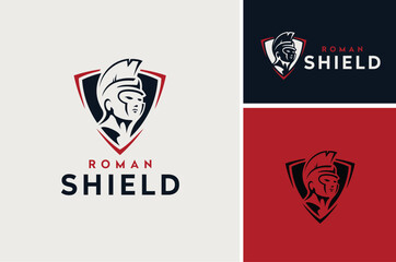 Roman Spartan Knight Helmet with Shield for Fight Club Badge or Sport Team Emblem logo