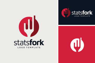 Fork with Statistic Chart Bar Diagram Logo design for Food Restaurant Marketing Business logo design
