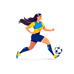 Obraz premium A woman soccer player with a ball in a flat illustration on a white backdrop, representing the essence and competitive spirit of the Women's World Cup. Generative AI