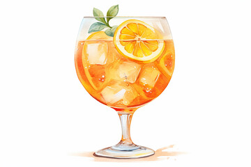 Watercolor Amalfi Spritz cocktail illustration. It can be used for menu, card, postcard, banner, poster. Generative AI