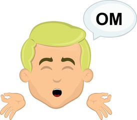 vector illustration cartoon blonde man face meditating, a speech bubble with the text OM