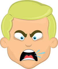 vector illustration face of a blond cartoon man with blue eyes with an angry expression and yelling
