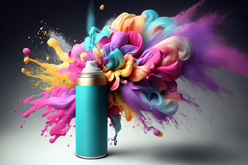 Color spray paint can. Paint splashes. Street art concept. generative AI