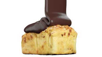 3d rendering chocolate cream pouring on top of the bread include alpha matte.
