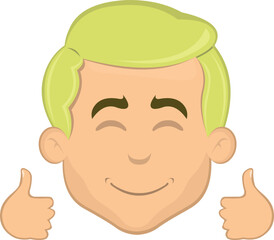 vector illustration face of a blond man cartoon happy with hands and thumbs up