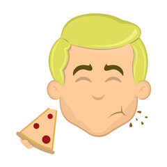 vector illustration face of blond man cartoon eating a slice of pizza