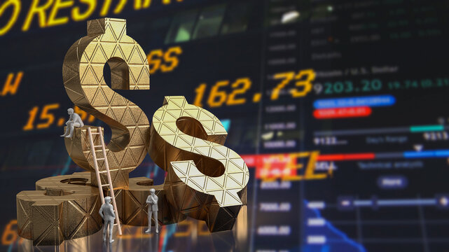 The gold dollar symbol  and man figure on chart Background   for business concept 3d rendering