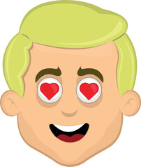 vector illustration face blonde man cartoon in love with hearts in eyes