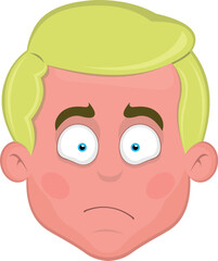 vector illustration face blond cartoon man, red with embarrassment and blushing