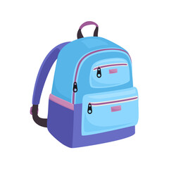 School bag isolated on white background. Vector cartoon illustration of blue school backpack. Education icon.