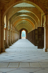 Arched corridor of Muir Central College, Allahabad University, Allahabad, Prayagraj, Uttar Pradesh, India