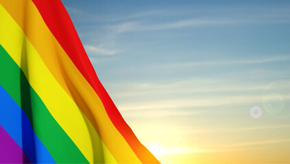 Pride rainbow lgbt gay flag against the sunset. EPS10 vector