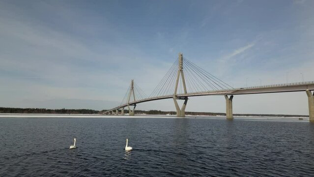 Melting ice and bird life returning, spring time in Finland, Raippaluoto Silta bridge