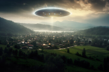 Illustration of small UFO on the sky