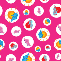 Sun and wave seamless pattern design on pink background