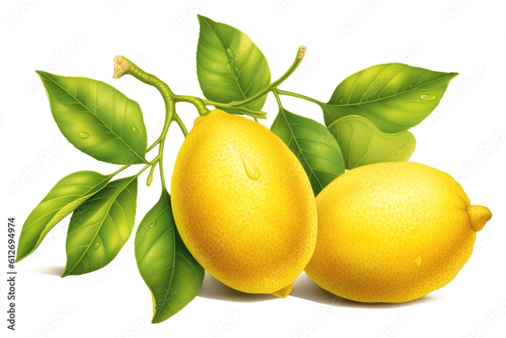 Canvas Prints lemons with leaves isolated on white background. Generated by AI.