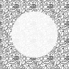 Food backgrond with place for text. Drawn food illustration