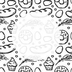 Food backgrond with place for text. Drawn food illustration