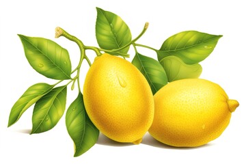 lemons with leaves isolated on white background. Generated by AI.