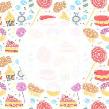 Food backgrond with place for text. Drawn food illustration