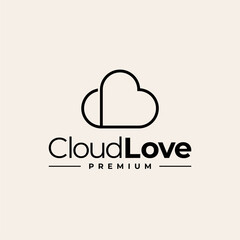 CLOUD LOVE HEART DATE APP LOGO LINE VECTOR ICON ILLUSTRATION