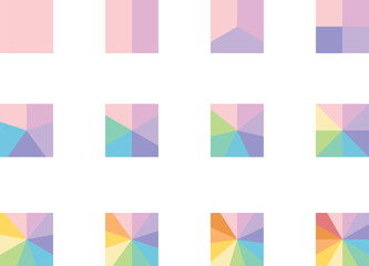 12 square chart parts. square 1 to 12 sections Percent graph, diagram statistic wheel. Slice vector graphic elements	