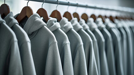 Gray clothing on the hangers. Generative AI