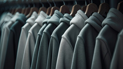 Gray clothing on the hangers. Generative AI