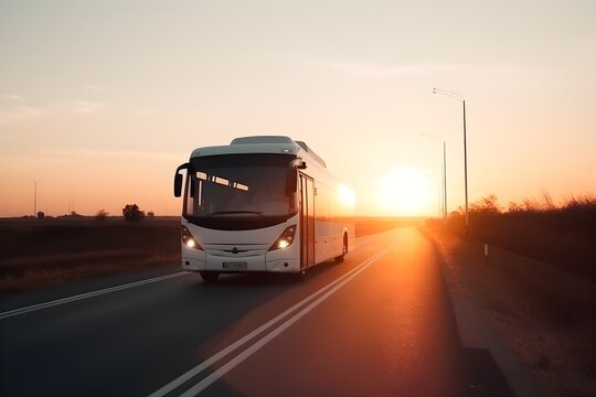 "A sleek white tourist bus cruises down a suburban street on a sunny day."