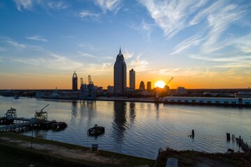 The Downtown Mobile, Alabama waterfront skyline